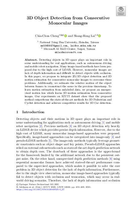 (PDF) 3D Object Detection from Consecutive Monocular Images