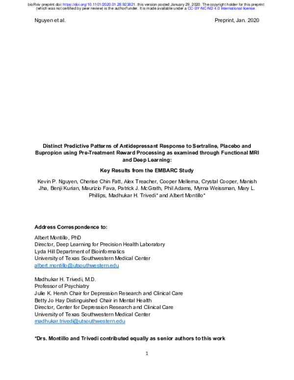 (PDF) Predictive Patterns of Antidepressant Response from Pre-Treatment ...