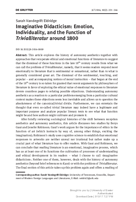 (PDF) Imaginative Didacticism: Emotion, Individuality, and the Function ...