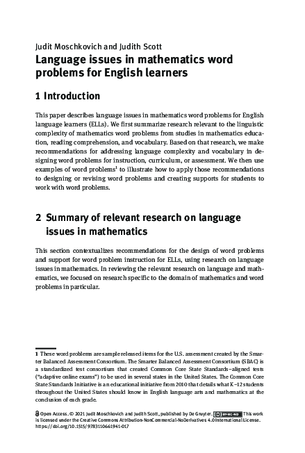 (PDF) Language issues in mathematics word problems for English learners
