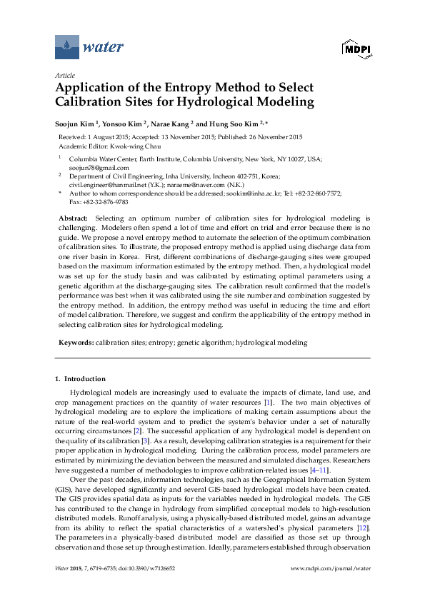 (PDF) Application of the Entropy Method to Select Calibration Sites for ...