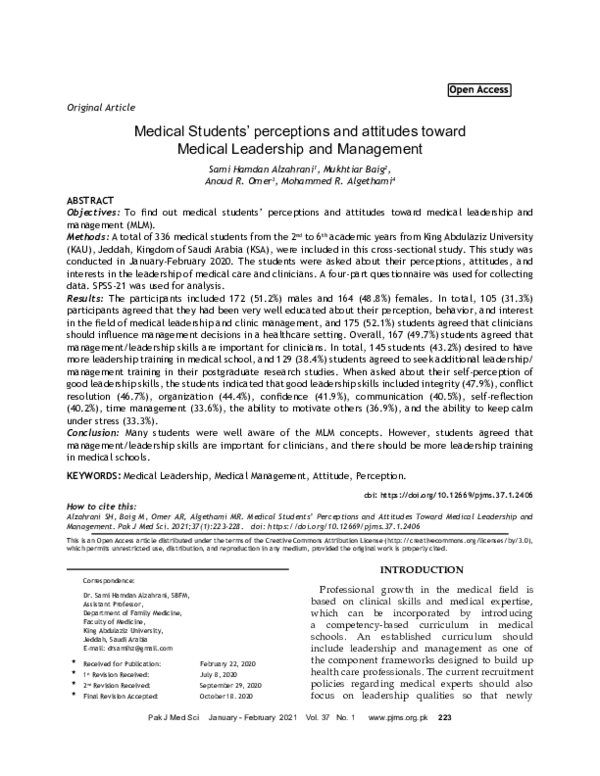(PDF) Medical Students’ perceptions and attitudes toward Medical ...