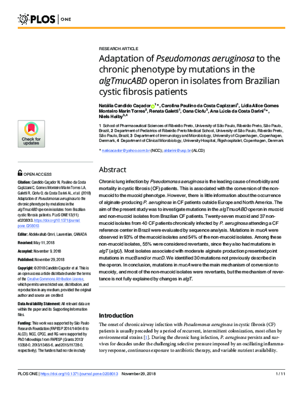 (PDF) Adaptation of Pseudomonas aeruginosa to the chronic phenotype by ...