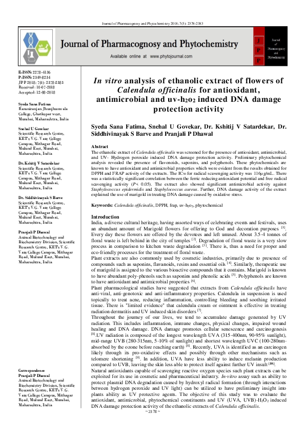 (PDF) In vitro analysis of ethanolic extract of flowers of Calendula ...