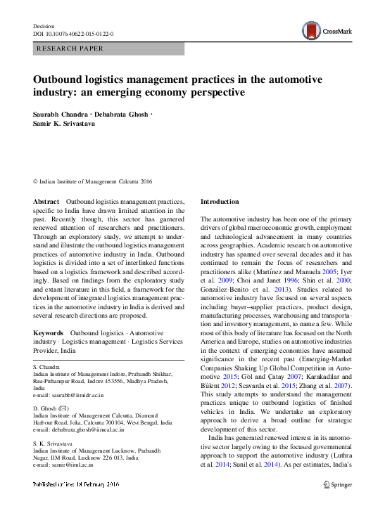 (PDF) Outbound logistics management practices in the automotive ...