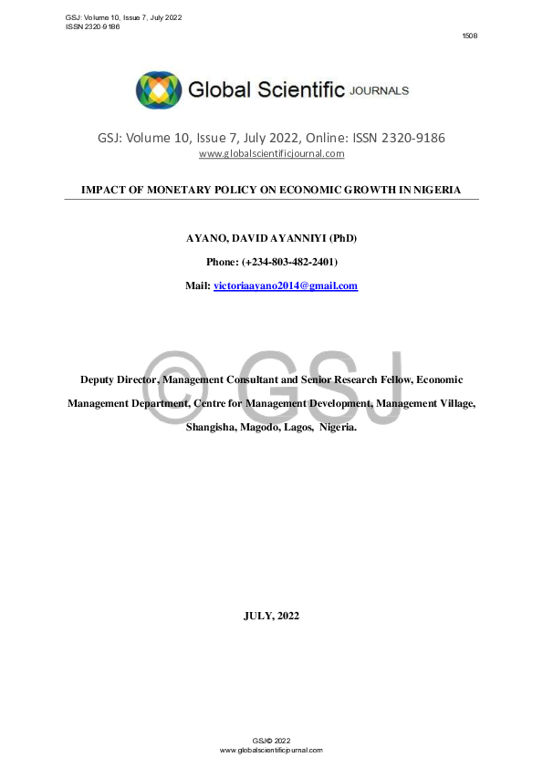 (PDF) IMPACT OF MONETARY POLICY ON ECONOMIC GROWTH IN NIGERIA