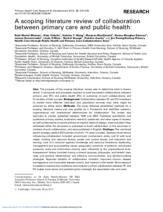 (PDF) A scoping literature review of collaboration between primary care ...
