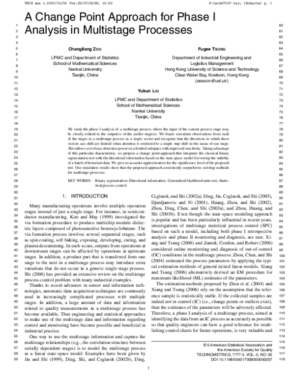 (PDF) A Change Point Approach for Phase I Analysis in Multistage Processes