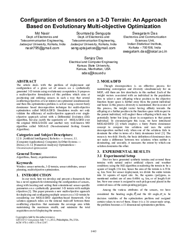(PDF) Configuration of sensors on a 3-D terrain