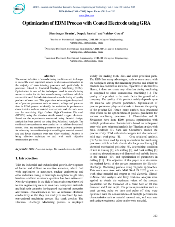 (PDF) Optimization of EDM Process with Coated Electrode using GRA ...