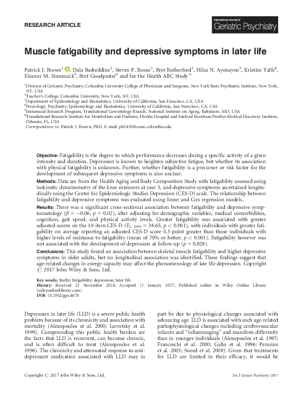 (PDF) Muscle fatigability and depressive symptoms in later life