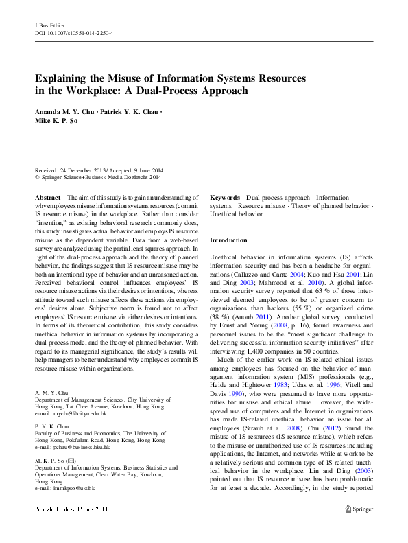 (PDF) Explaining the Misuse of Information Systems Resources in the ...