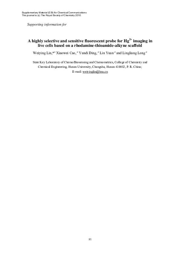 (PDF) A highly selective and sensitive fluorescent probe for Hg2 ...