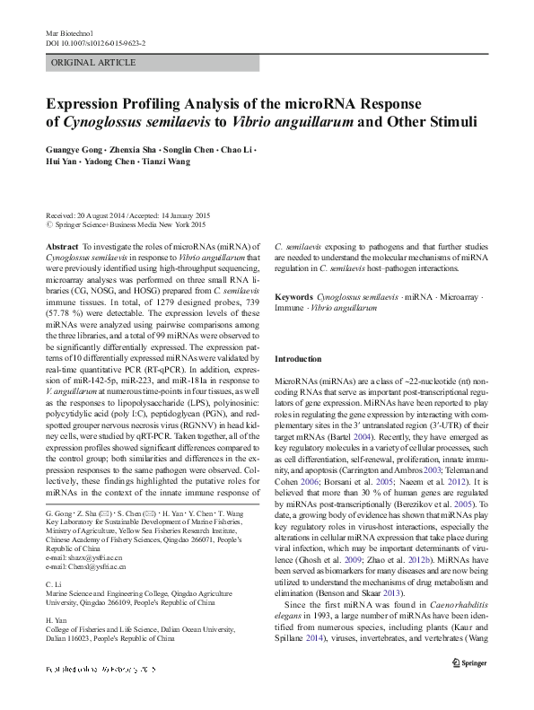 (PDF) Expression Profiling Analysis of the microRNA Response of ...