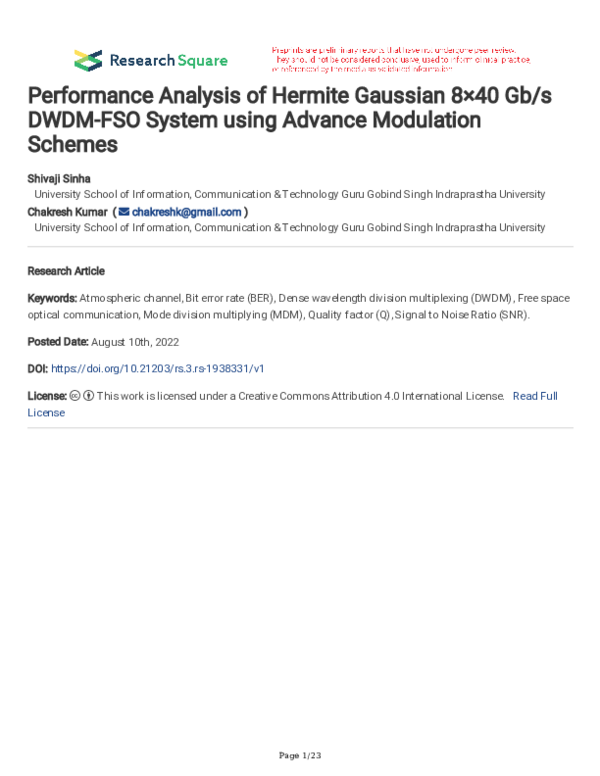 (PDF) Performance Analysis of Hermite Gaussian 8×40 Gb/s DWDM-FSO ...