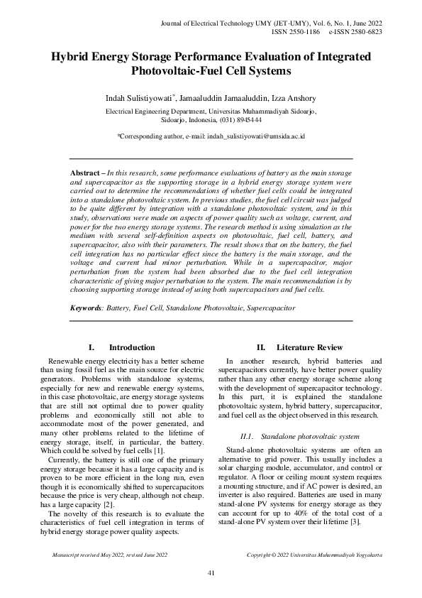 (PDF) Hybrid Energy Storage Performance Evaluation of Fuel Cell ...