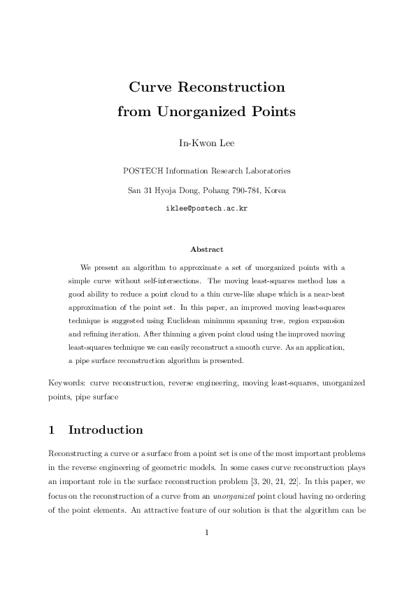 (PDF) Curve reconstruction from unorganized points