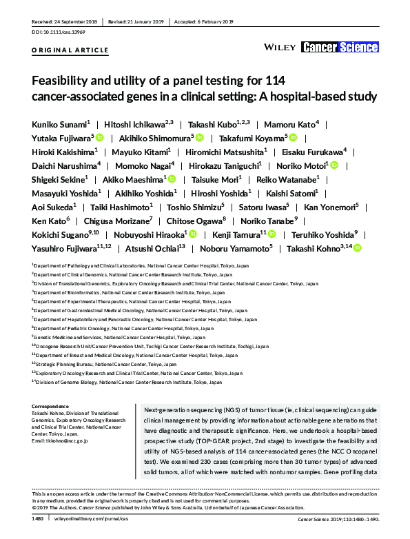 (PDF) Feasibility and utility of a panel testing for 114 cancer ...