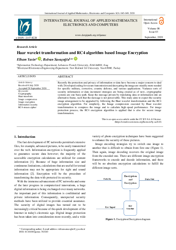 (PDF) Image encryption based on Haar wavelet transformation and RC4 ...