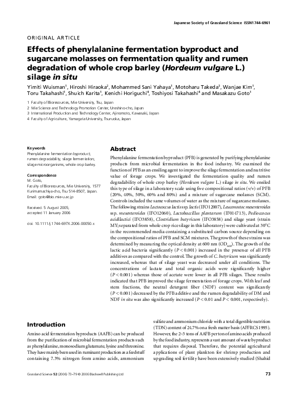 (PDF) Effects of phenylalanine fermentation byproduct and sugarcane ...