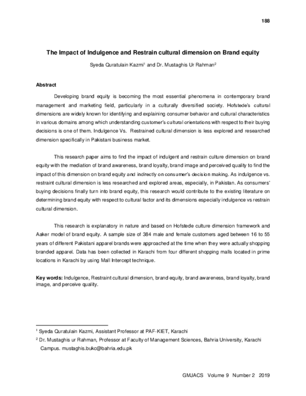 (PDF) The Impact of Indulgence and Restrain cultural dimension on Brand ...