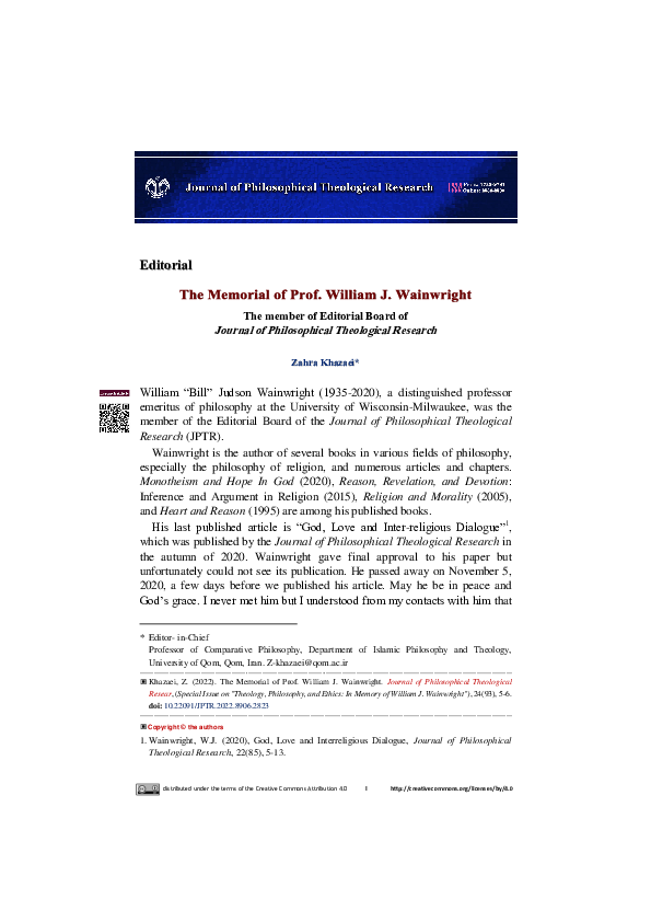 (PDF) The Memorial of Prof. William J. Wainwright