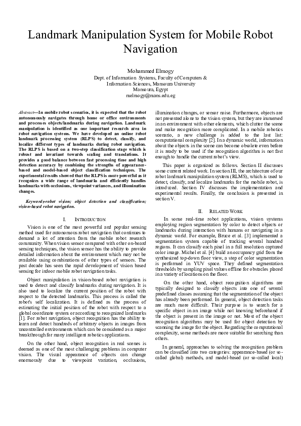 (PDF) Landmark manipulation system for mobile robot navigation