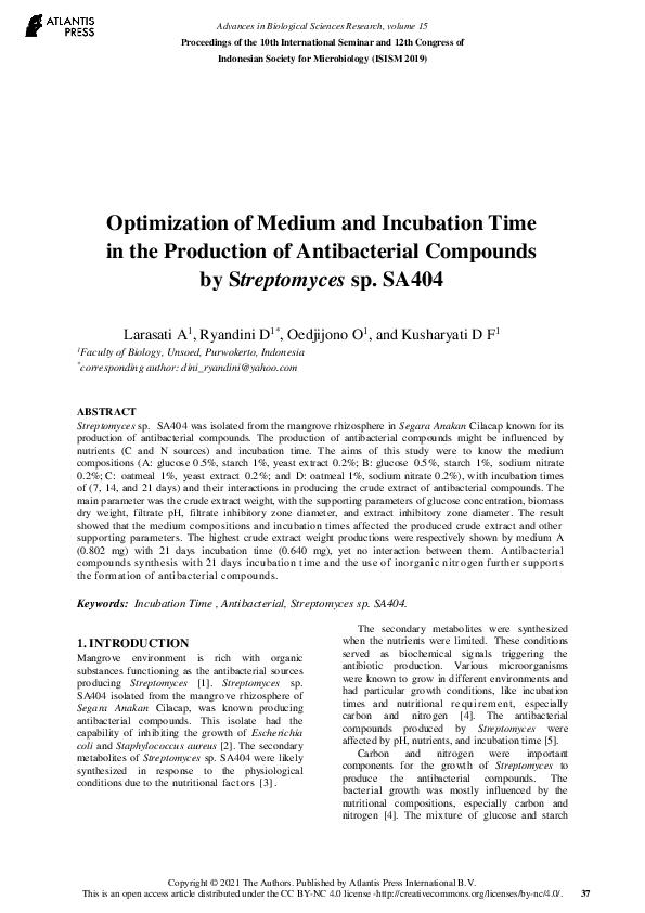 (PDF) Optimization of Medium and Incubation Time in the Production of ...