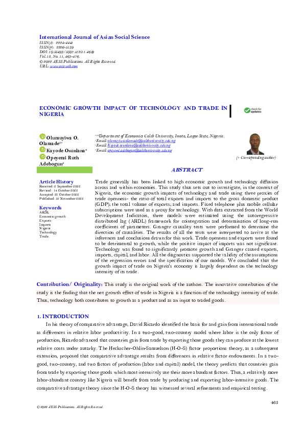 (PDF) Economic Growth Impact of Technology and Trade in Nigeria