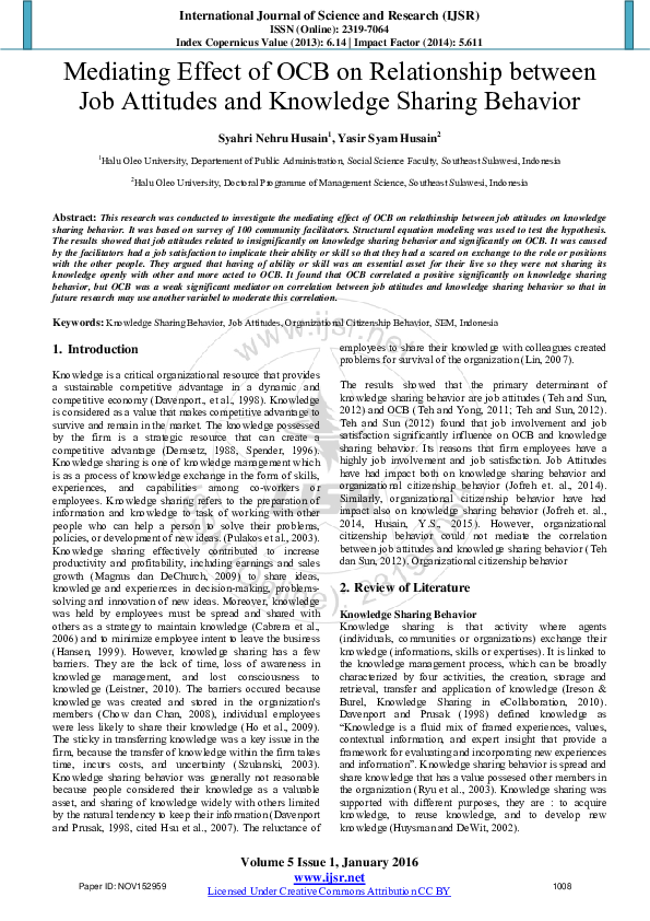 (PDF) Mediating Effect of OCB on Relationship between Job Attitudes and ...