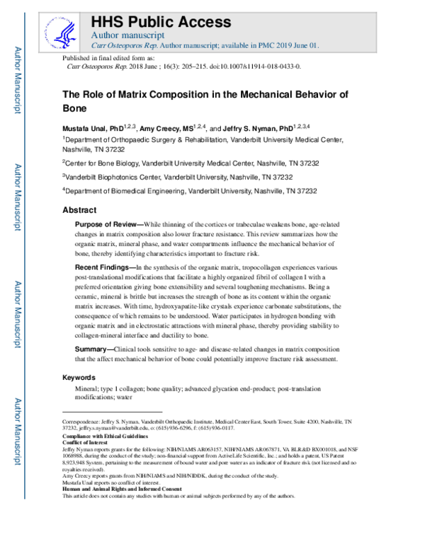 (PDF) The Role of Matrix Composition in the Mechanical Behavior of Bone