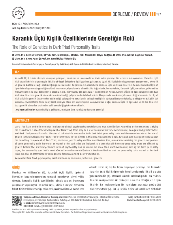 (PDF) The Role of Genetics in Dark Triad Personality Traits