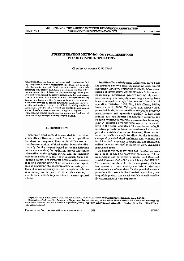 (PDF) Fuzzy iteration methodology for reservoir flood control operation