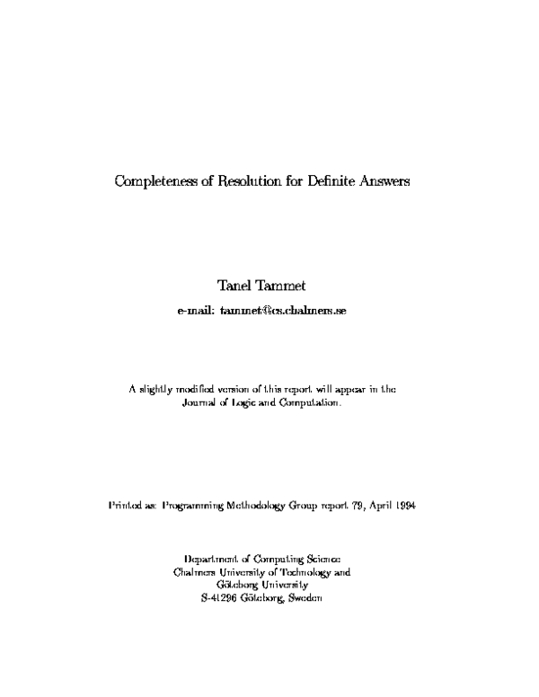(PDF) Completeness of Resolution for Definite Answers