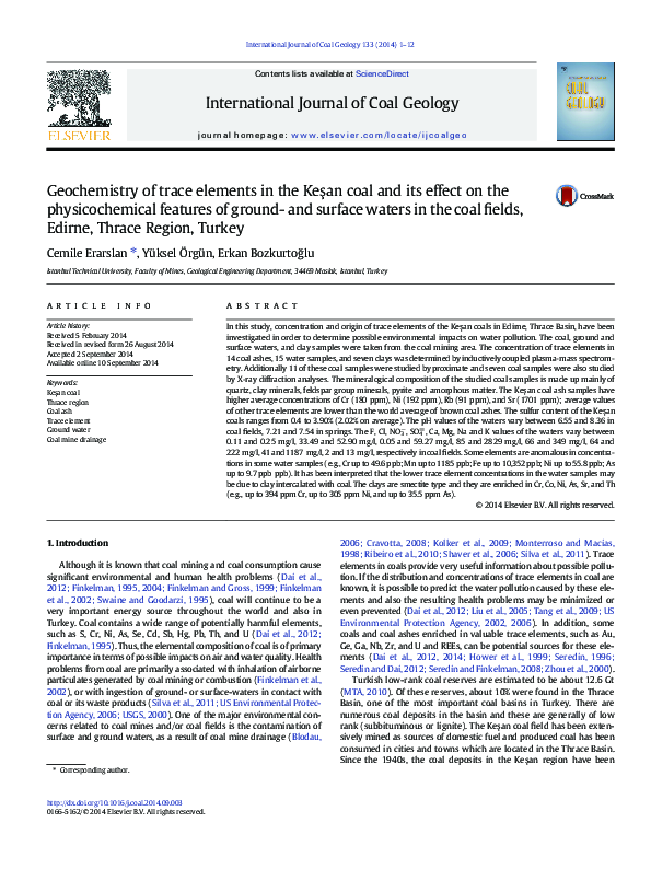 (PDF) Geochemistry of trace elements in the Keşan coal and its effect ...