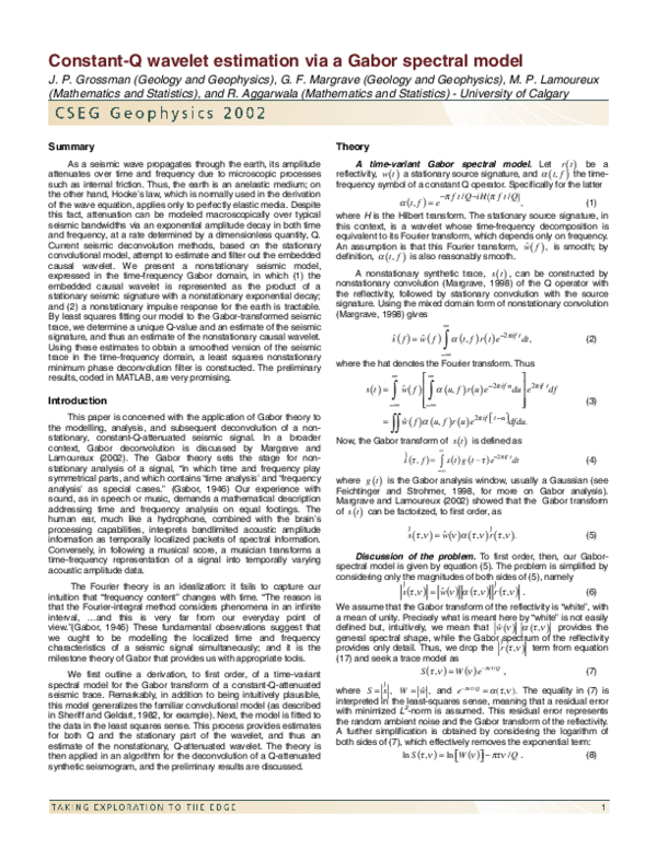(PDF) Constant-Q wavelet estimation via a Gabor spectral model