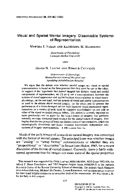 (PDF) Visual and spatial mental imagery: Dissociable systems of ...