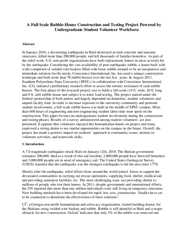 (PDF) A Full-scale Rubble-house Construction and Testing Project ...