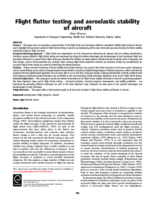 (PDF) Flight flutter testing and aeroelastic stability of aircraft