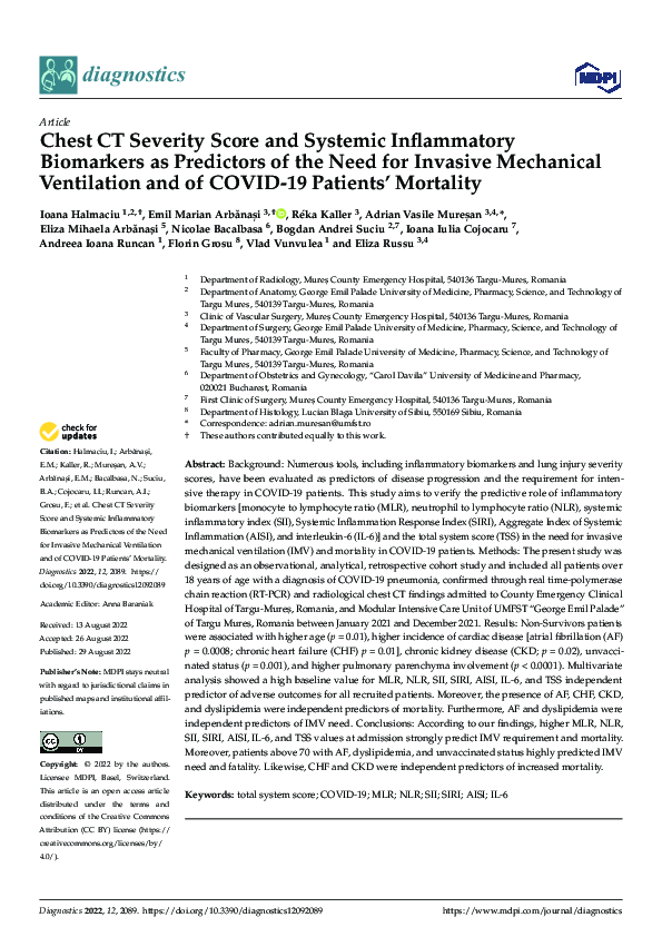 (PDF) Chest CT Severity Score and Systemic Inflammatory Biomarkers as ...