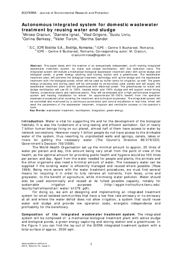 (PDF) Autonomous integrated system for domestic wastewater treatment by ...