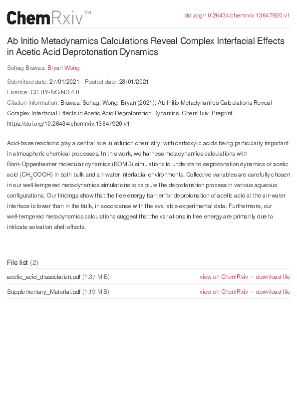 (PDF) Ab Initio Metadynamics Calculations Reveal Complex Interfacial ...