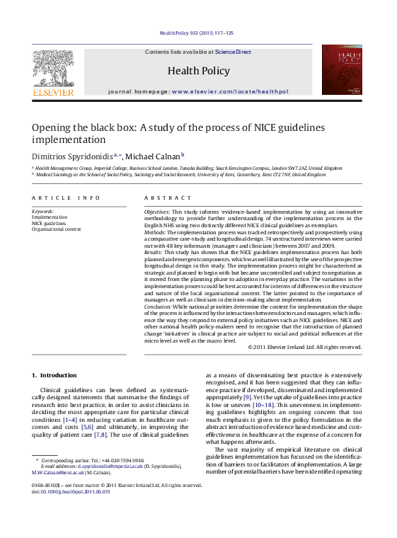 (PDF) Opening the black box: A study of the process of NICE guidelines ...