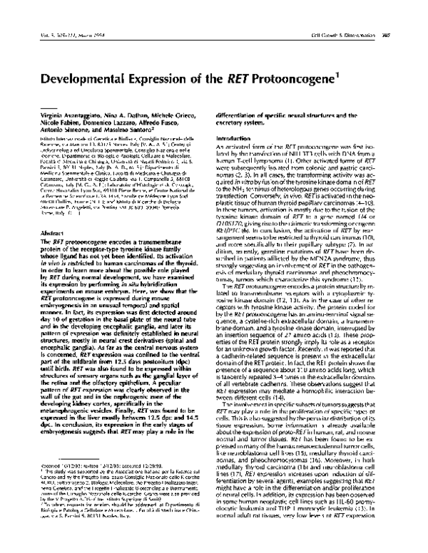 (PDF) Developmental expression of the RET protooncogene
