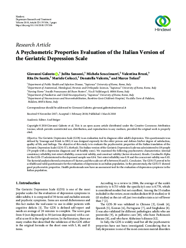 (PDF) A Psychometric Properties Evaluation of the Italian Version of ...
