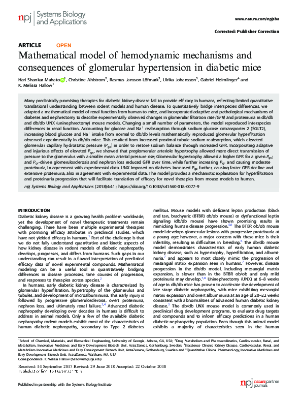 (PDF) Mathematical model of hemodynamic mechanisms and consequences of ...