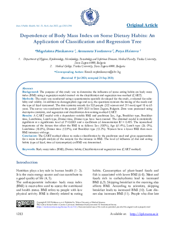 (PDF) Dependence of Body Mass Index on Some Dietary Habits: An ...