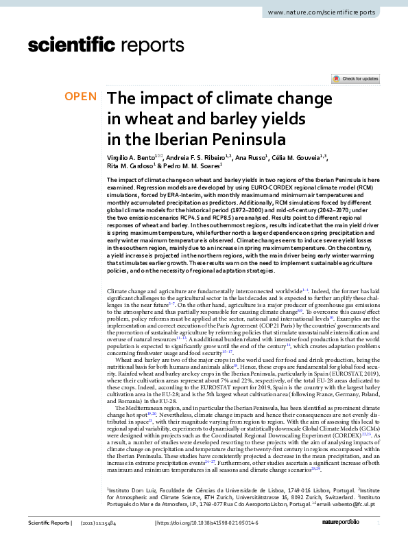(PDF) The impact of climate change in wheat and barley yields in the ...