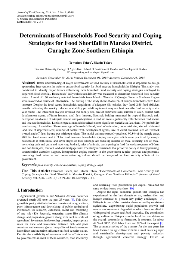 (PDF) Determinants of Households Food Security and Coping Strategies ...