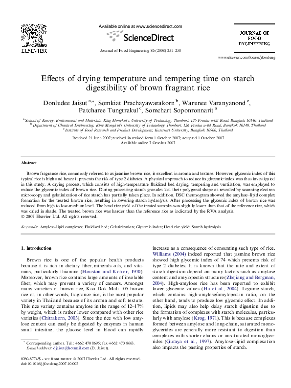 (PDF) Effects of drying temperature and tempering time on starch ...